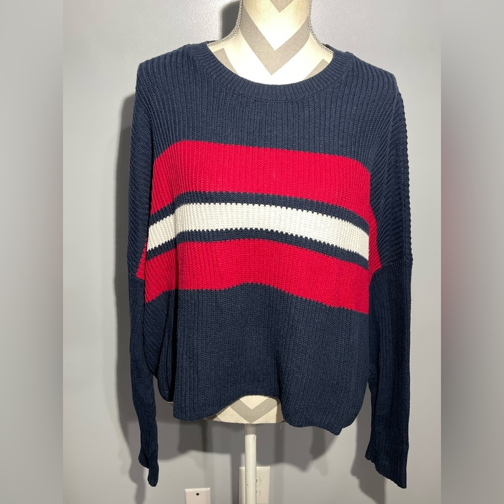 Hollister Navy and‎ Red Colorblock Sweater